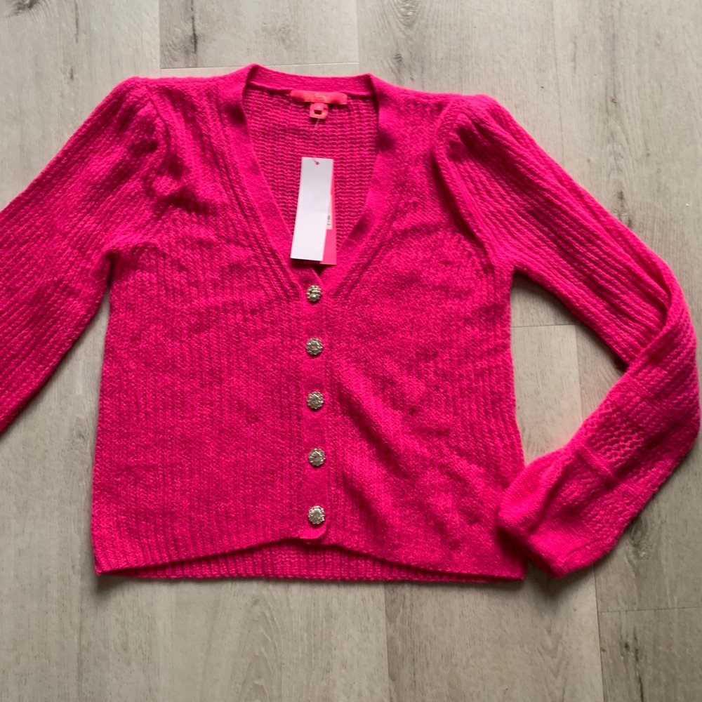 Lilly Pulitzer Laelynn Cardigan Bougainvillea Pink Rhinestone Button Sweater S